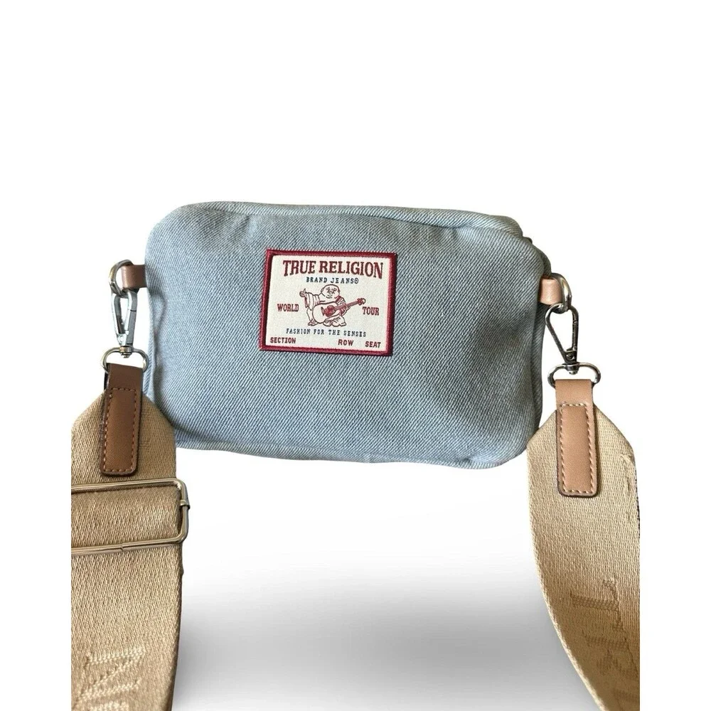 TRUE RELIGION BLUE DENIM CROSSBODY X-BODY BAG +  UNISEX  AUTHENTIC